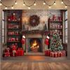 10x8ft Christmas Background Fireplace Gift Snow Tree Brick Wall Background Winter New Year Family Portrait Banner view 1