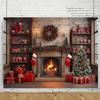 10x8ft Christmas Background Fireplace Gift Snow Tree Brick Wall Background Winter New Year Family Portrait Banner view 2