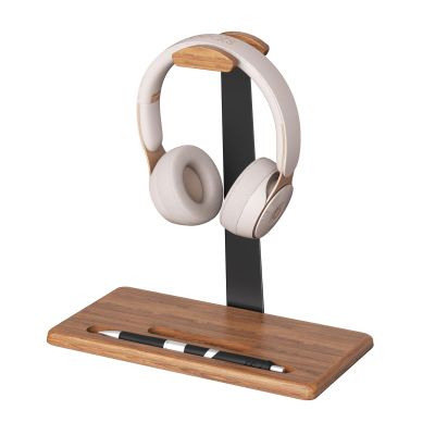 DEMEGA Walnut Headset Stand for Desk with Phone Holder | Headphone Stand Headphone Holder (Natural Wood)