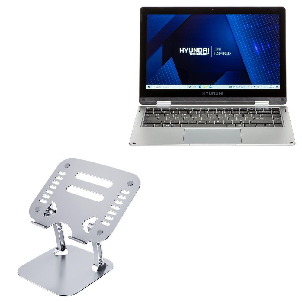 BoxWave Stand and Mount Compatible with Hyundai HyFlip (13.3 in) - Executive VersaView Laptop Stand, Ergonomic Adjustable Viewing Angle Metallic Riser - Metallic Silver