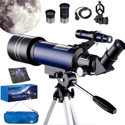 TYUHDUYUR Telescope for Kids 70mm Aperture 400mm Focal Length Mount Telescope Fully Multi-Coated Optics with Adjustable Tripod Phone Adapter for Children and Beginners White (Blue)