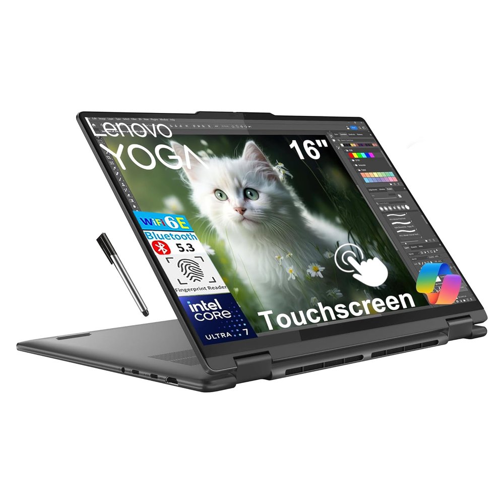 Lenovo Yoga 7i 2-in-1 Laptop, 16" FHD+ 2K Touchscreen Display, 12-core Intel Core Ultra 7 155U, 16GB LPDDR5X, 1TB SSD, Backlit KB, Fingerprint, Thunderbolt 4, Win 11 Home, Storm Grey, EAT 16GB USB Pen