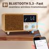 Retro Bluetooth Speaker Clock Radio with Fabric Grille&Wood Finish,Vintage FM Radio with Dual Alarm,Dimmable LED Display for Bedroom Nightstand,Office Desk,Loud Sound,Rechargeable,Knob Control ,TF&AUX view 2
