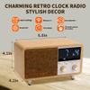 Retro Bluetooth Speaker Clock Radio with Fabric Grille&Wood Finish,Vintage FM Radio with Dual Alarm,Dimmable LED Display for Bedroom Nightstand,Office Desk,Loud Sound,Rechargeable,Knob Control ,TF&AUX view 4