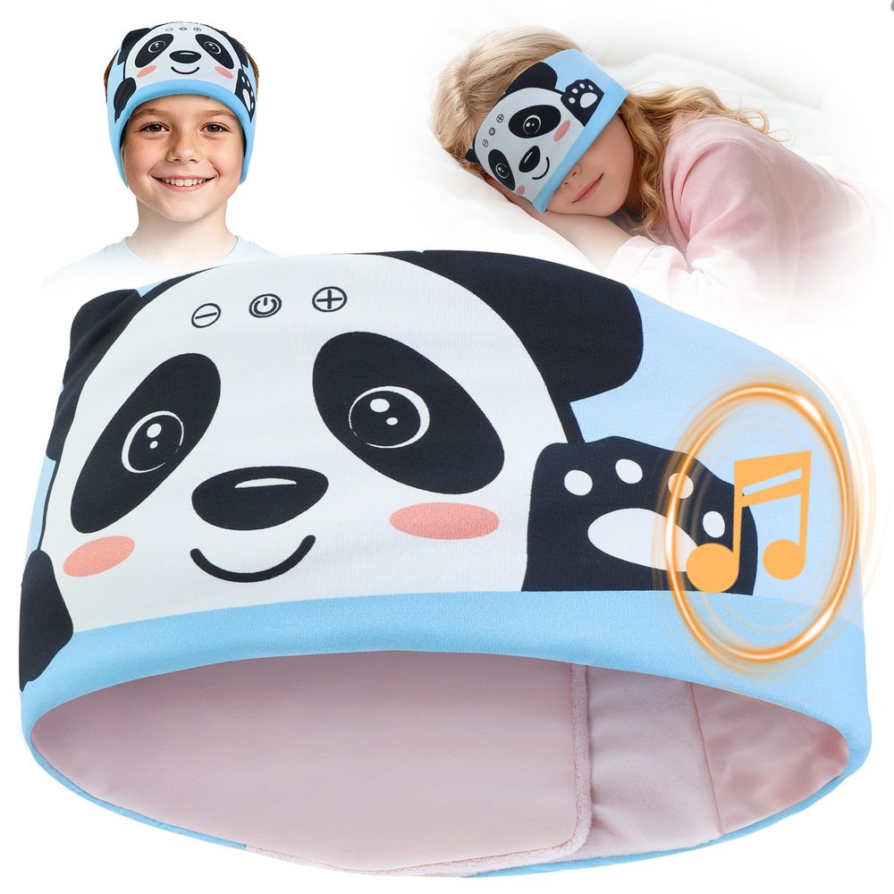 Toddler Headband Headphones Wireless, Kids Bluetooth Earphones for iPad, Safe Volume - Wired School Headphones with 3.5 MM Jack, Sleep Mask for Kids, Travel Accessories Gift for Boys & Girls (Panda)