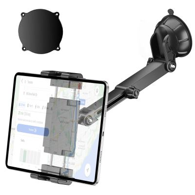 PLDHPRO Tablet Mount for Car Dashboard Windshield, Vehicle Dash iPad Holder Stand with Telescopic Arm for Semi Truck for iPhone Galaxy Tabe 5.1-15.6'' Devices, Road Trip Essentials