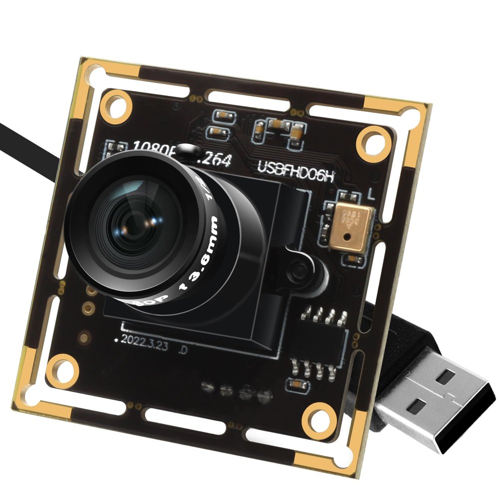 1080P Low Light USB Camera Module for Computer, 2MP H.264 30fps Wide Angle Mini UVC USB2.0 Webcam Board with Microphone, Embedded Industrial Camera Plug and Play for Windows Linux MacOS Raspberry Pi