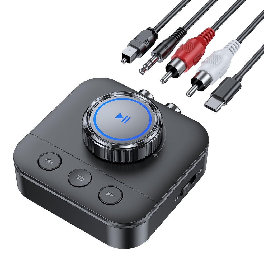 Bluetooth 5.3 Receiver for Home Stereo, RCA Bluetooth Adapter for 3D Surround, Support Optical, AUX 3.5mm, RCA Receiver Adapter for Speakers, Music Streaming Stereo System
