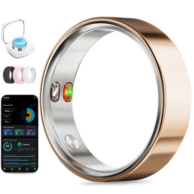 Smart Ring with Vibration Alerts, health tracker ring with Body Temperature Monitor, Heart Rate, Sleep & Fitness Tracking, Waterproof Activity Ring for Men & Women, No App Fees (Rose Gold, 12#)