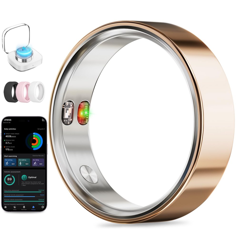 Smart Ring with Vibration Alerts, health tracker ring with Body Temperature Monitor, Heart Rate, Sleep & Fitness Tracking, Waterproof Activity Ring for Men & Women, No App Fees (Rose Gold, 12#)