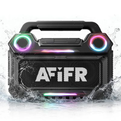 AFIFR Outdoor Bluetooth Speaker, 160W Loud Bass! Rugged, IP67 Waterproof, 24H Playtime with Lights, Wireless TWS Pairing Portable Speakers for Party, Outsides, Travel, Beach, Garage (Black)