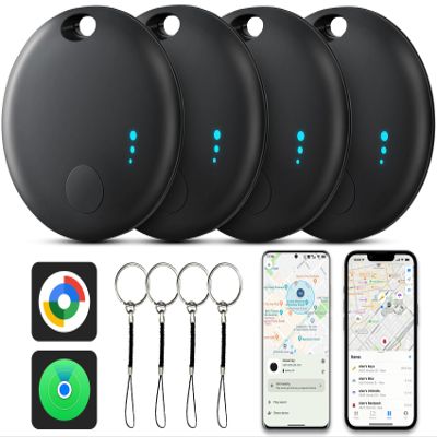 Air Tracker Tag for Android or iOS, Dual System Air Tracker-4 Pack, Bluetooth Tracking Compatible with iOS Find My or Google Find Hub App, Smart Tracker Tag Key Finder for Key Wallet (Black)