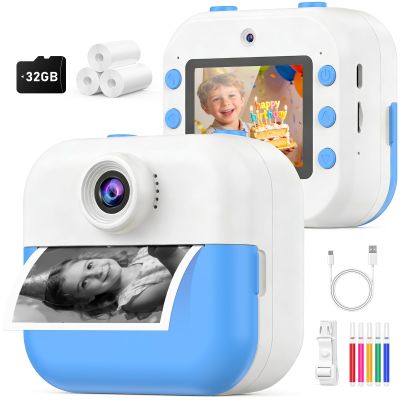 DITUPAN Kids Camera Instant Print for Christmas Birthday Gifts Age 4-12,Front Rear Dual Selfie Camera with 1080P Videos Toddler Portable Travel Toy 6 7 8 9 Year Old Boys Girls-Blue