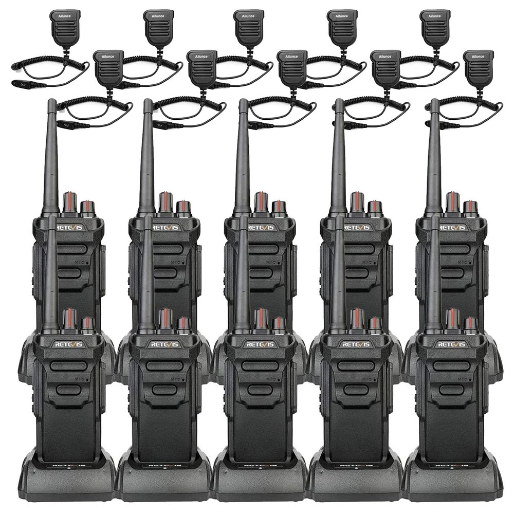 Retevis RT48 Waterproof Walkie Talkies with Mic,Heavy Duty Rugged Two Way Radio,IP67 Waterproof(1m/30min),Rechargeable 2 Way Radio,1200mAh,VOX,SOS Alarm,for Business Construction School(10 Pack)