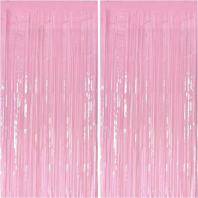 2 Pcs Pastel Pink Party Streamers Foil Fringe Backdrop Curtains, Tinsel Streamers Birthday Party Decorations, Pink Fringe Backdrop for Birthday Wedding Engagement Baby Shower Bachelorette Party