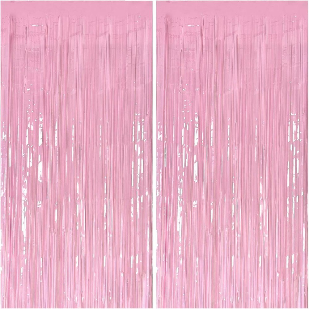 2 Pcs Pastel Pink Party Streamers Foil Fringe Backdrop Curtains, Tinsel Streamers Birthday Party Decorations, Pink Fringe Backdrop for Birthday Wedding Engagement Baby Shower Bachelorette Party