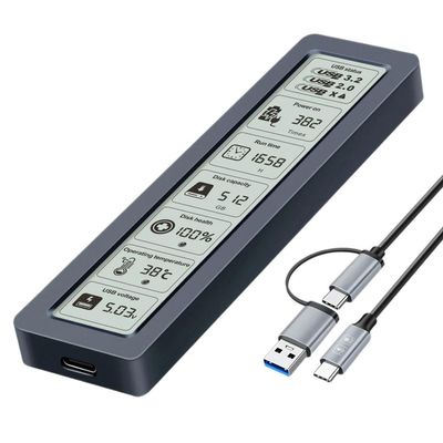 1. NVMe Enclosure w/ Health Display, USB C 10Gbps, Aluminum Cooling Real-Time