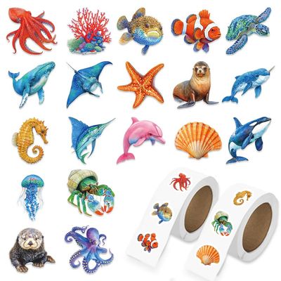 1000 Pcs Ocean Animal Stickers Bulk 2 Roll 1 Inch,Under The Sea Stickers for Classroom Boys Girls.Turtle Whale Shark Starfish Fish Sticker Pack Book Water Bottles Laptop