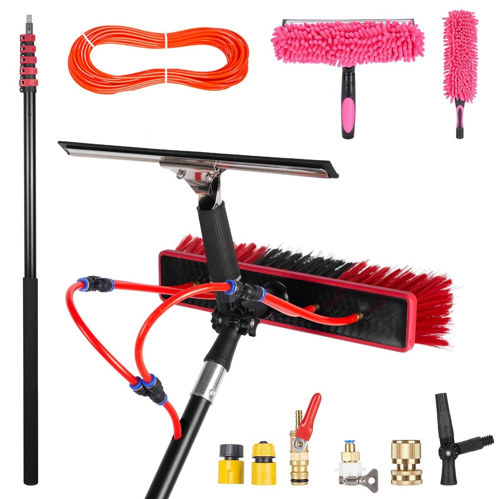 Window Cleaning Equipment, Water Fed Window Cleaning Pole, Professional Telescopic with Extension Pole 3.6-11M, Suitable for Clean Windows Glass Cars Solar Panel(35cm Bruch,9.2M)