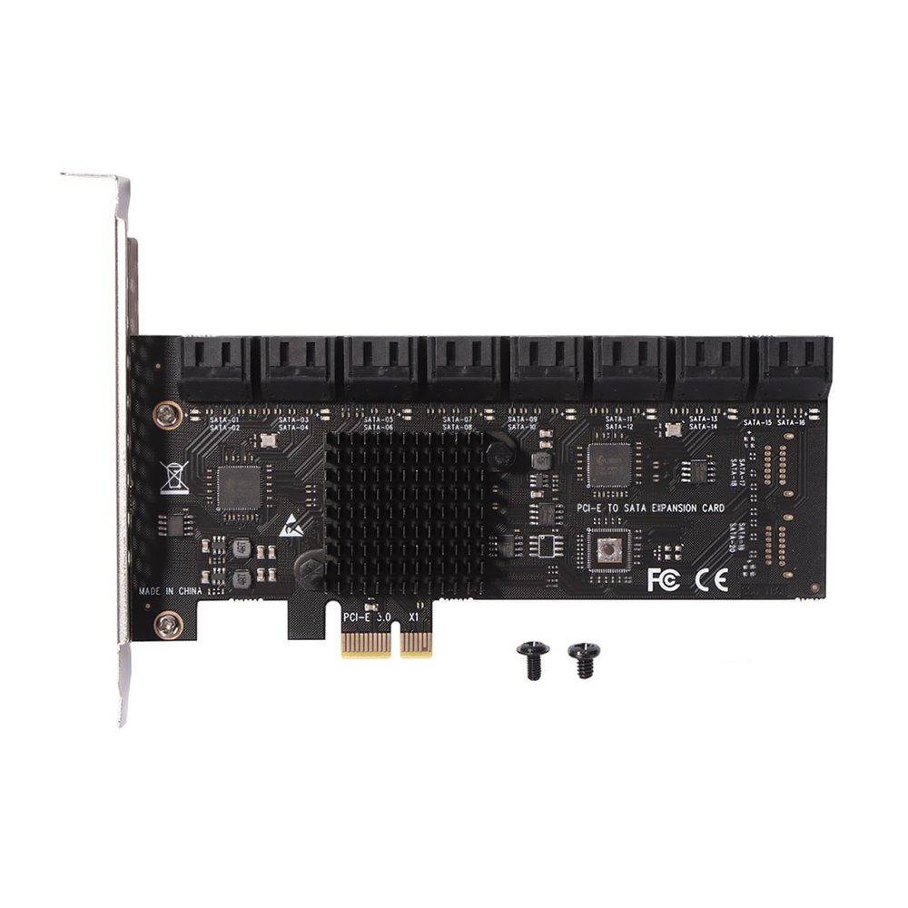 bodateng 20 Port PCI-E SATA3.0 PCI-E 1X PCI 3.0 GEN3 Expansion Card 6Gbps Converter Adapter for ASM1166 Adapter Accessories(X1 to 16 Port SATA)