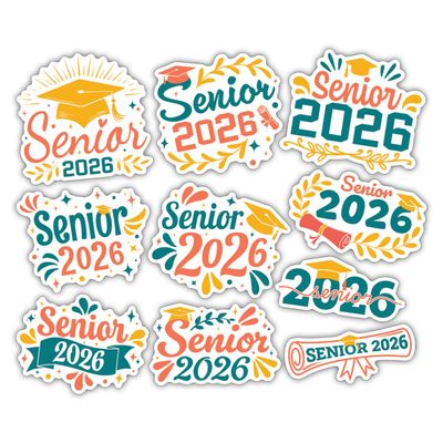 (10pcs) Class of 2026 Vinyl Stickers Sheet, Senior 2026 Graduation Decorations, Last First Day of Senior, High School Gifts, for Laptop, Locker, Water Bottle, Waterproof, Weather-Resistant