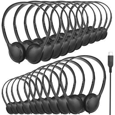 OSSZIT Type C Headphones Bulk for Classroom School Kids 20 Pack,USB C Wired Headphones for School Compatible with Pad Smartphones for Boys Girls Students Travel (Black)