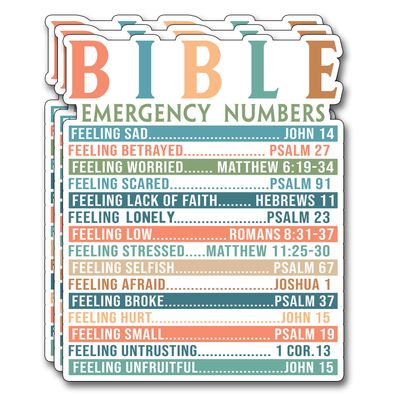 (3Pcs) Bible Emergency Numbers Sticker Christian Inspirational Decals Decorate Books Laptop Phone Water Bottles Kindles Tumbler Waterproof Vinyl Stickers 2,5 x 3 Inch