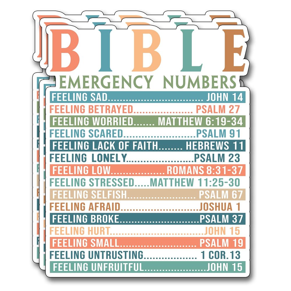 (3Pcs) Bible Emergency Numbers Sticker Christian Inspirational Decals Decorate Books Laptop Phone Water Bottles Kindles Tumbler Waterproof Vinyl Stickers 2,5 x 3 Inch