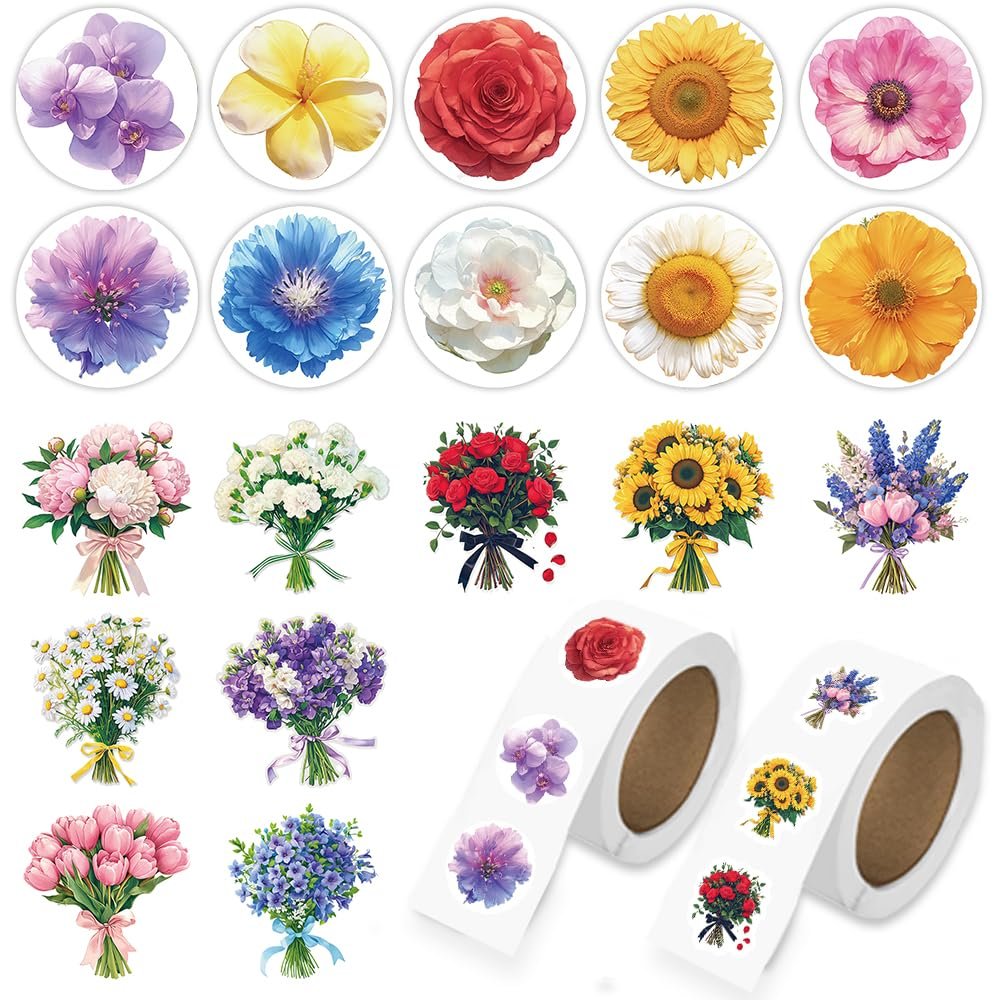 1000 Pcs Flower Stickers for Boys Girls School Students. 2 Roll 1 Inch Leaf Plant Stickers Bulk .Floral Scrapbook Nature Sticker Packs for Water Bottles Phone Case Laptop