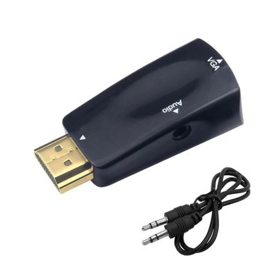RYEAZIQI HDMI-Compatible to VGA Cable Converter Male to Famale Converter Adapter 3.5 Mm Jack Audio HD 1080P for PC Laptop Tablet(Black)