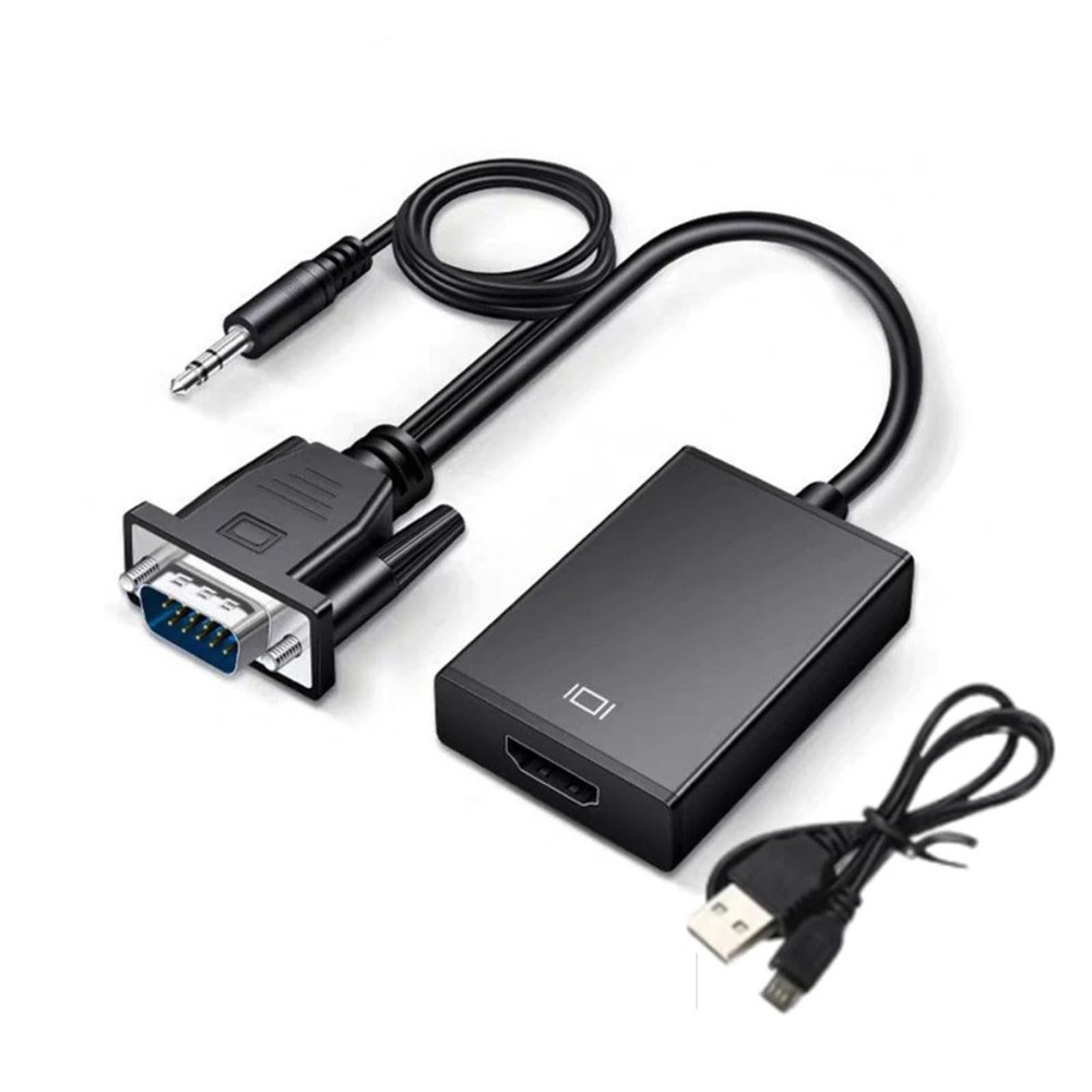 RYEAZIQI 1080P VGA to HDMI Converter Adapter with USB Power & 3.5mm Audio - Male to Female for PC Laptop TV Projector Computer Display