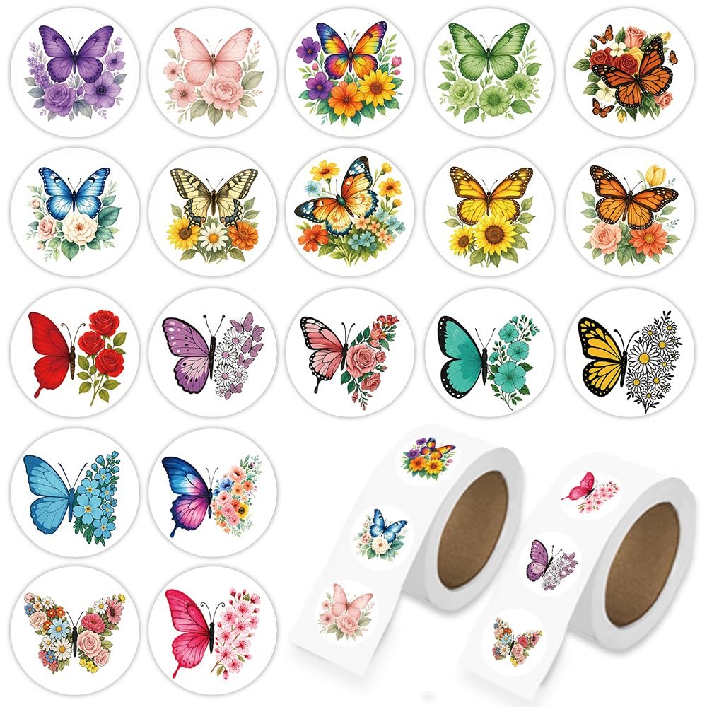1000 Pcs Flower Butterfly Stickers for Boys Girls. 2 Roll 1 Inch Plant Stickers Bulk .Floral Scrapbook Nature Sticker Packs for Water Bottles Phone Laptop