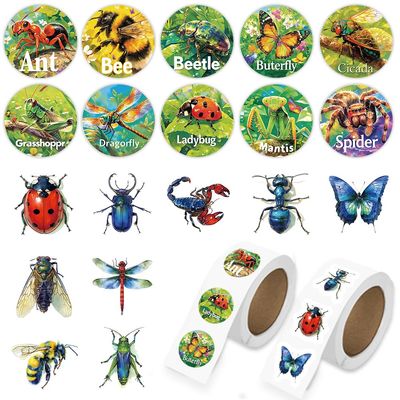 1000 Pcs Insect Animals Stickers for Boys Girls 2 Roll 1 Inch Bug Stickers Bulk. Scrapbook Nature Sticker Packs for Water Bottles Phone Case Laptop