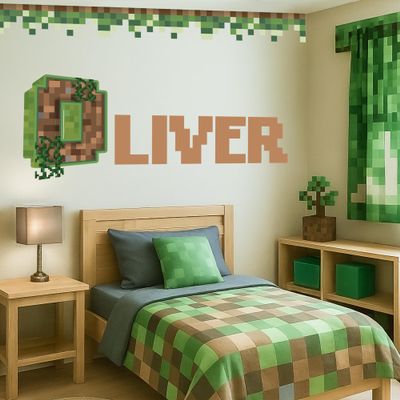 AdesiivoStudio Custom Pixel Name Wall Decal - Personalized Gaming Style Bedroom Decor for Kids - Block-Themed Vinyl Sticker for Boys or Girls Room - Peel and Stick Playroom Wall Art with Name Design