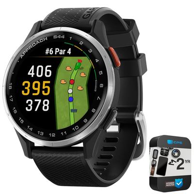 Garmin 010-03009-01 Approach S44 GPS Golf Smartwatch, Silver Aluminum Bezel with Twilight Band Bundle with 2 YR CPS Enhanced Protection Pack