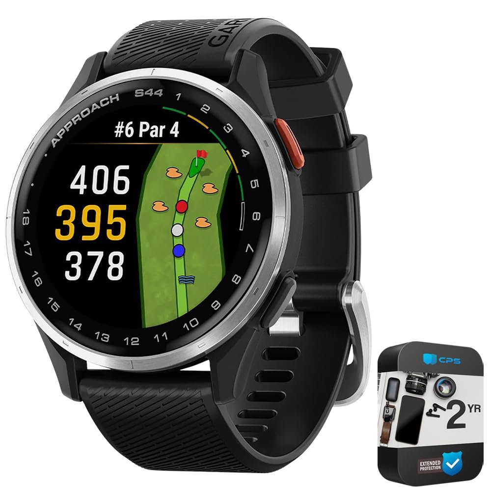 Garmin 010-03009-01 Approach S44 GPS Golf Smartwatch, Silver Aluminum Bezel with Twilight Band Bundle with 2 YR CPS Enhanced Protection Pack