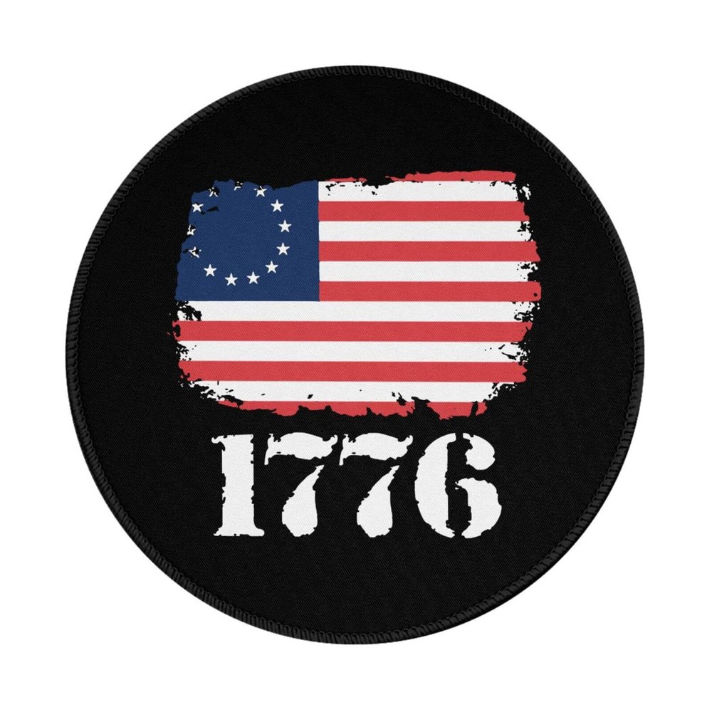 Betsy Ross Flag 1776 American Pride Mouse Pad, Premium Small Round Mousepad 8 x 8 Inch Black, Stitched Edge Anti-Slip Rubber Computer Mat for Office Home Gaming Laptop Men Women Kids