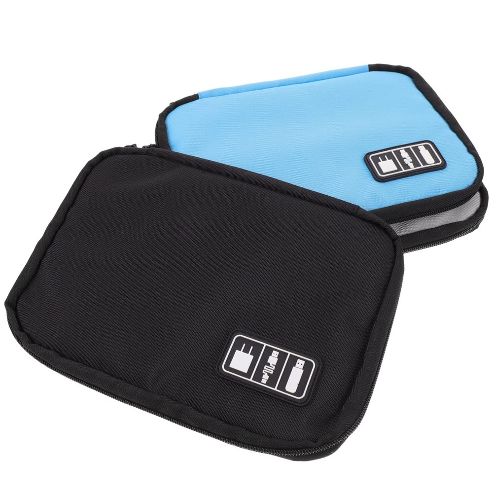 UKCOCO 3pcs Digital Cable Organizer Bag with Double Zipper Mesh Pockets and Multi Partition Design for Travel Electronics Accessories Chargers Earphones USB Flash Drives Blue Black Gray