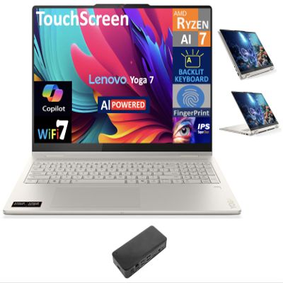 Lenovo Yoga AI Powered 2-in-1 Laptop 16.0" Touchscreen IPS WUXGA Display (AMD Ryzen AI 7 350, 16GB LPDDR5X, 1TB SSD, Backlit KB, Fingerprint, WiFi 7, Webcam, Bluetooth 5.4, Win 11 Home) w/USB-C Dock