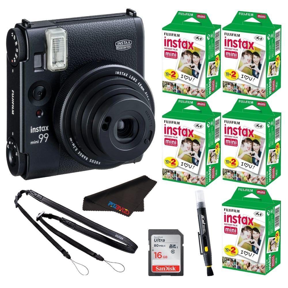 Fujifilm Instax Mini 99 Instant Film Camera with PixiBytes Microfiber Cleaning Cloth... (Camera + 5 Twin Pack)