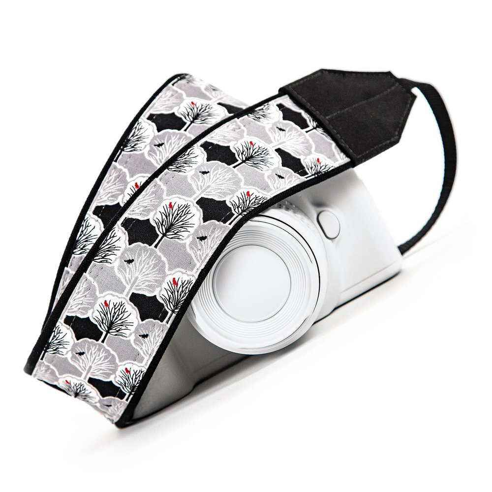 Camera Strap Black White Trees Birds for DSLr SLr or Mirrorless Cameras