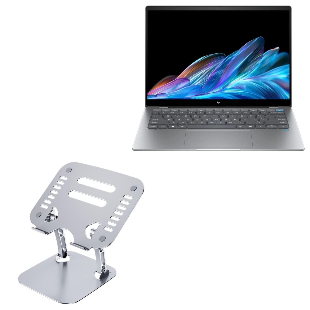 BoxWave Stand and Mount Compatible with HP OmniBook X 14 - Executive VersaView Laptop Stand, Ergonomic Adjustable Viewing Angle Metallic Riser - Metallic Silver