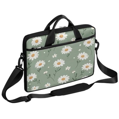 VQUVQV Laptop Shoulder Bag for Men Women, Waterproof Computer Carrying Case Messenger Bag with Strap, Floral Green Daisy Laptop Briefcase for Office Business Travel