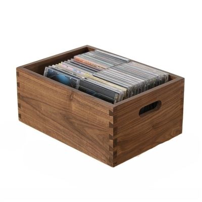 CD Rack Vinyl Record Storage Crate Wooden CD Record Holder, Black Walnut Cube Record Organizer Lp Record Box, Vinyl Record Holder Storage Case Disc Rack
