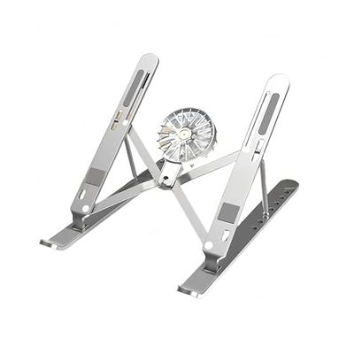 Adjustable Aluminum Laptop Stand with Cooling Fan - Ergonomic Foldable Design for 10-17" Laptops, Ideal Laptop Cooling Pad for Gaming, Office, and DJs