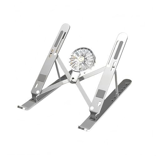 Adjustable Aluminum Laptop Stand with Cooling Fan - Ergonomic Foldable Design for 10-17" Laptops, Ideal Laptop Cooling Pad for Gaming, Office, and DJs