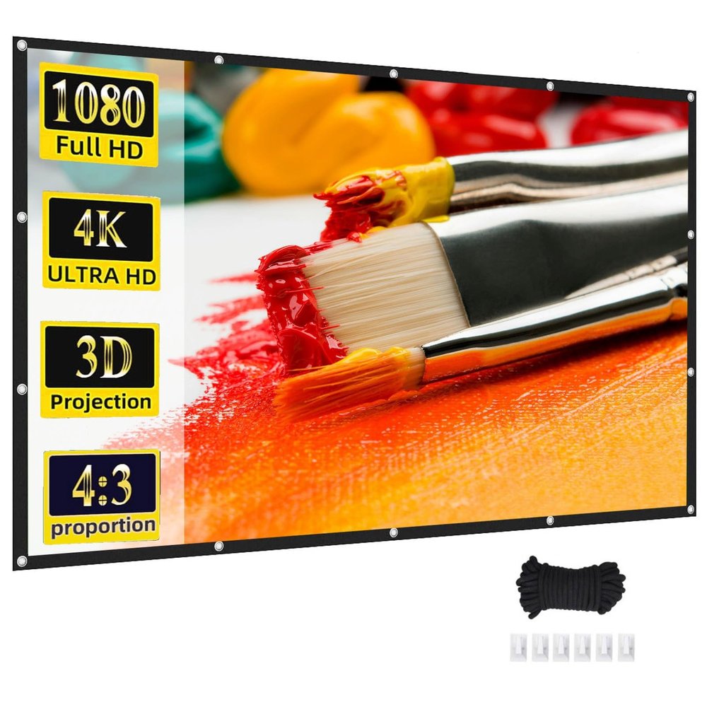 60-150 inch Outdoor Projector Screen, 4:3 HD Foldable Anti-Crease Portable Movies Screen for Home Theater, Camping Party, Office(150in)
