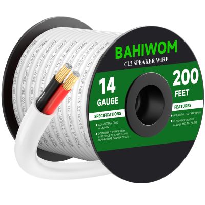 BAHIWOM 14 Gauge Wire 200FT CL2 Low Voltage Electrical Wire 12V/24V DC White Jacket Cable for Speaker,LED Strips, Automotive,Marine,Business