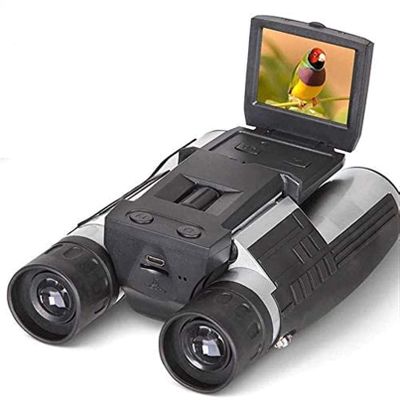 1080p Digital Camera Binoculars - Black, Folding Telescope with Built-in HD Camera for Adults