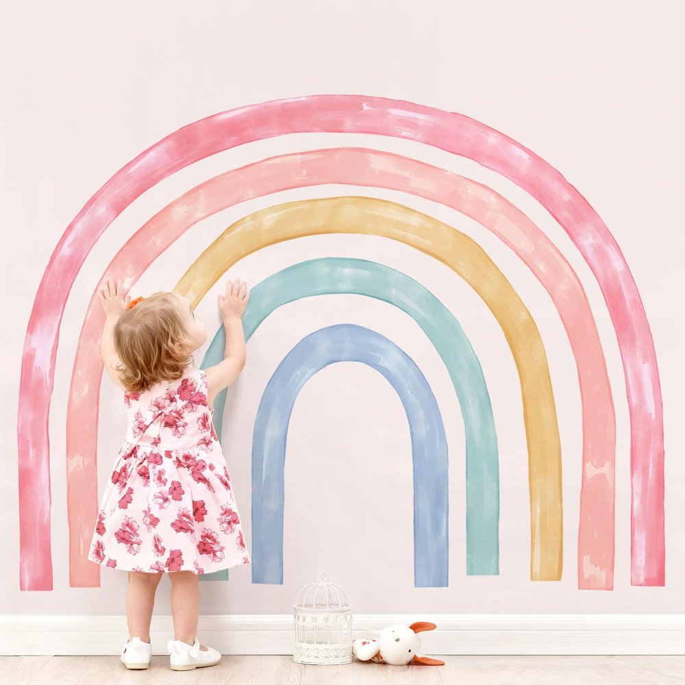 56"x43" Large Rainbow Wall Decals Mural for Girls Nursery Peel and Stick Rainbow Vinyl Wall Art Stickers for Kids Toddlers Bedroom Playroom Classroom